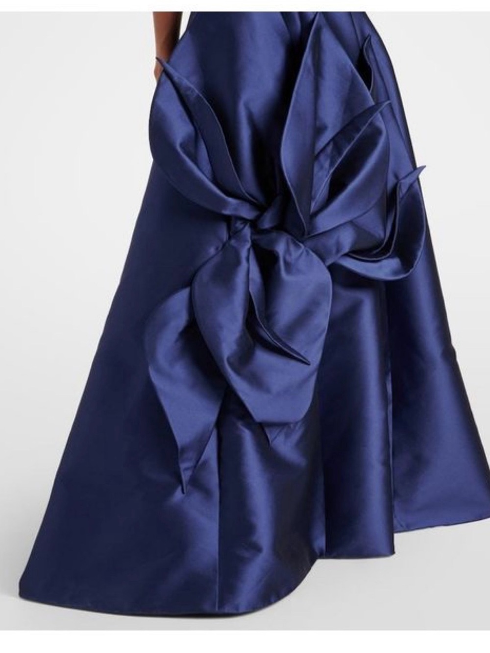 Midnight Blue Satin Maxi Gown with Sculptural Bow Detail - Picture 4 of 5